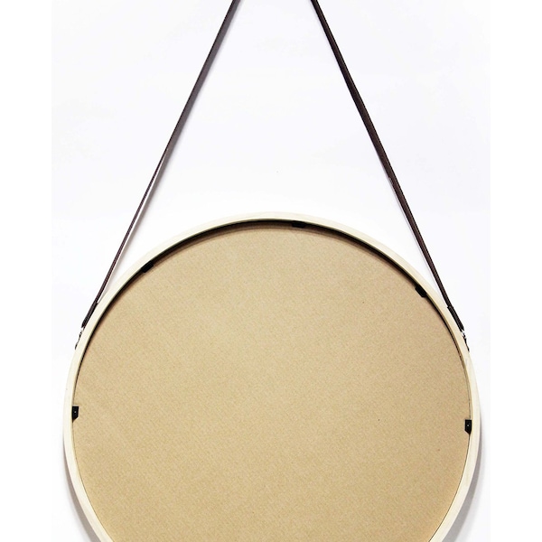 Pinewood Wall Mirror - 18 Round Wall Mirror, Light Wood Frame, Leather Strap For Hanging